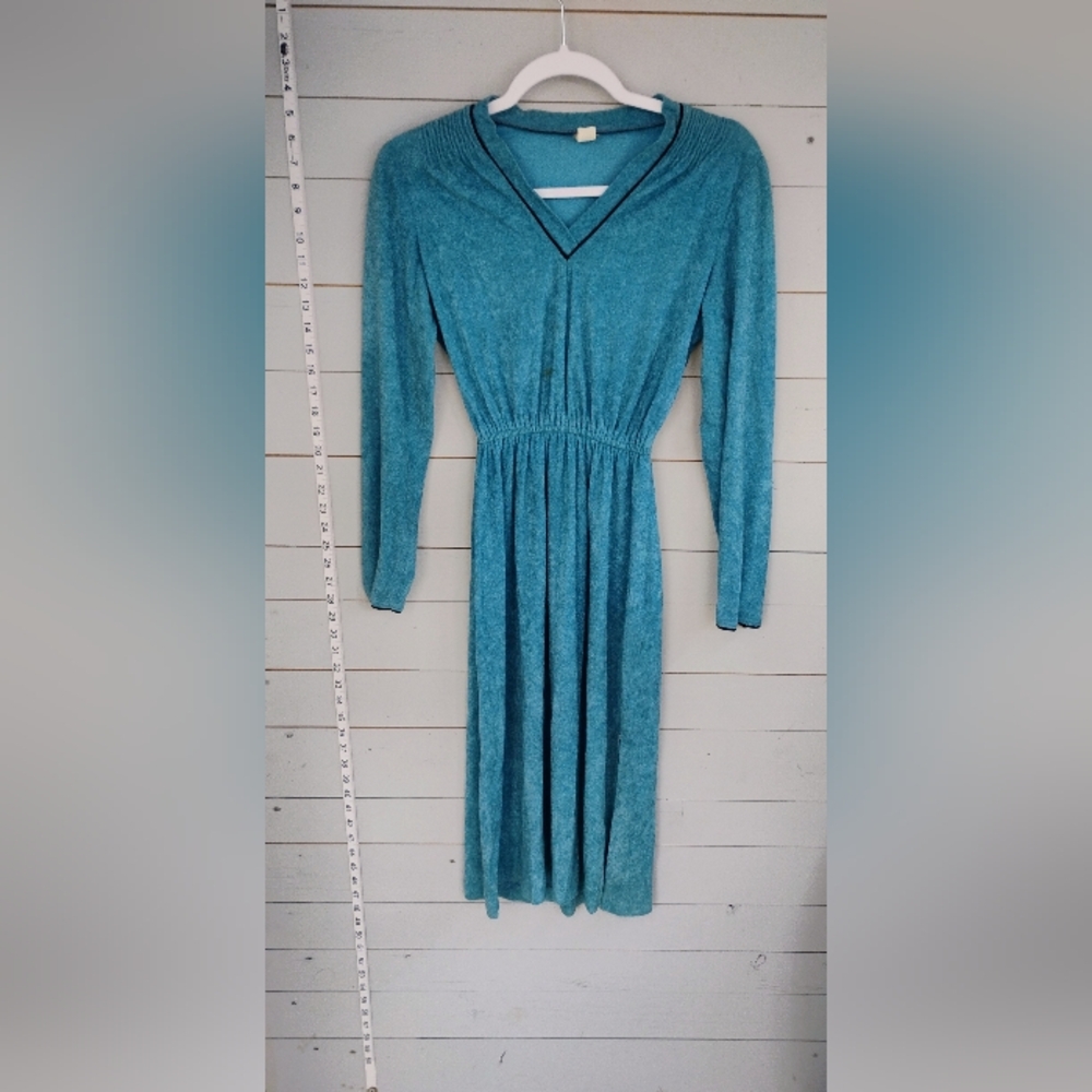 Blue Crew Neck Bishop Sleeve Sundress